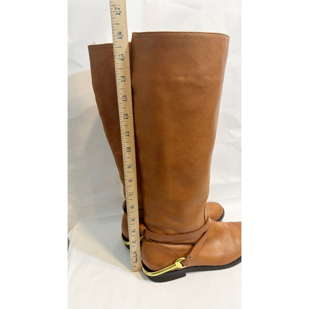 Ralph Lauren Jenny Tall Equestrian Gold Stirrup Cognac Leather Boots Size 6B - Picture 7 of 14